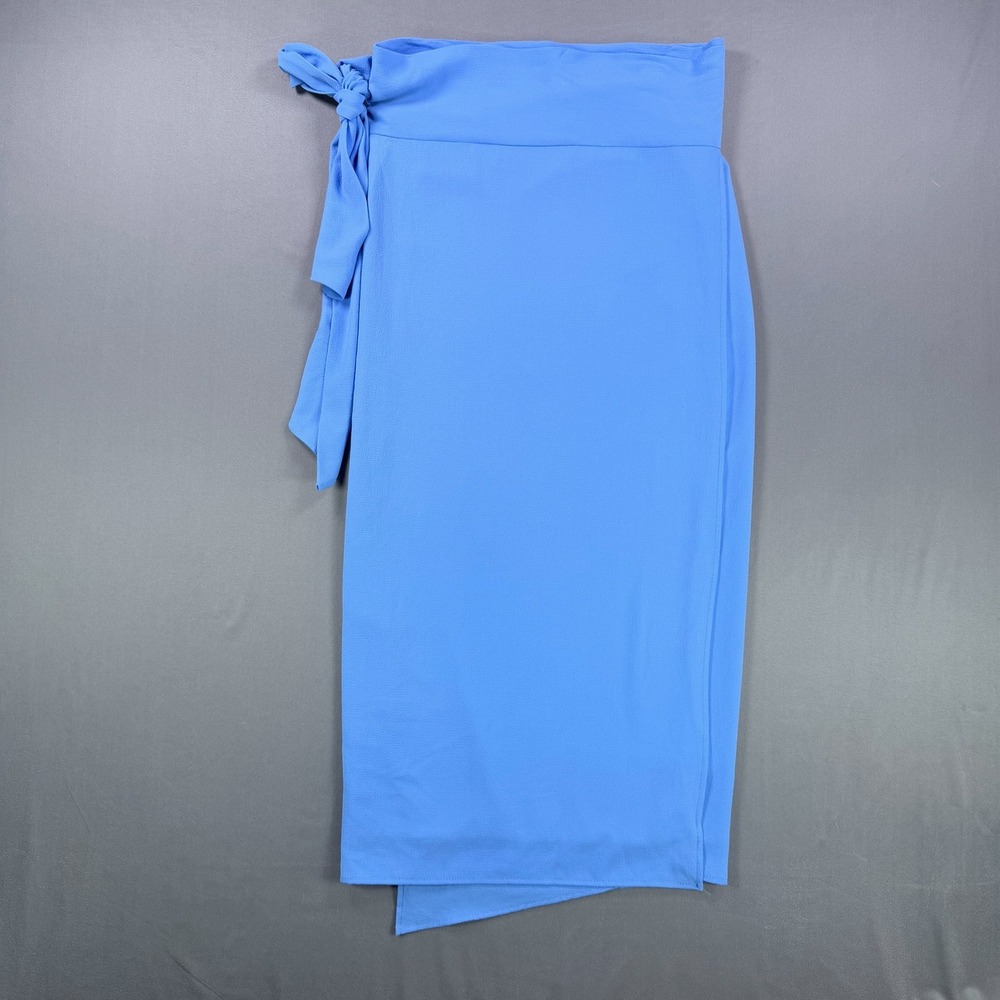 VICI Womens Large Blue Crepe Polyester Wrap Midi Skirt Side Tie Draped Hem Lined